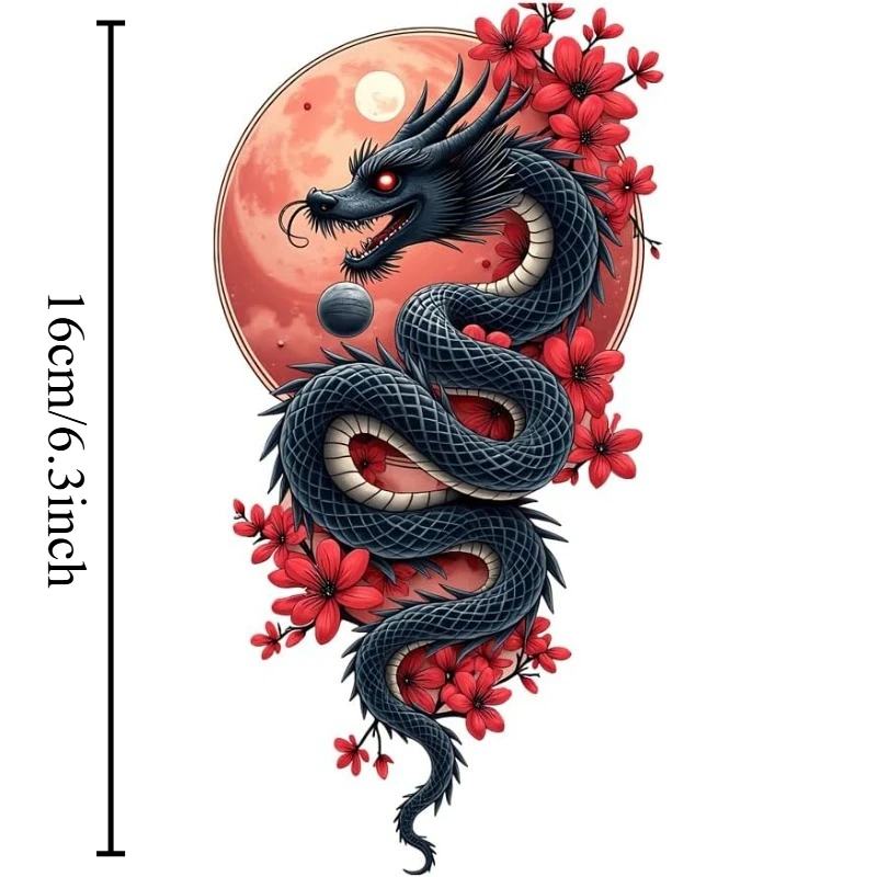 1Pc 2D Flat Red Dragon Vinyl Sticker, Waterproof Decal for Car Window Laptop Trunk RV Rear Windshield Decor, Holiday Gift