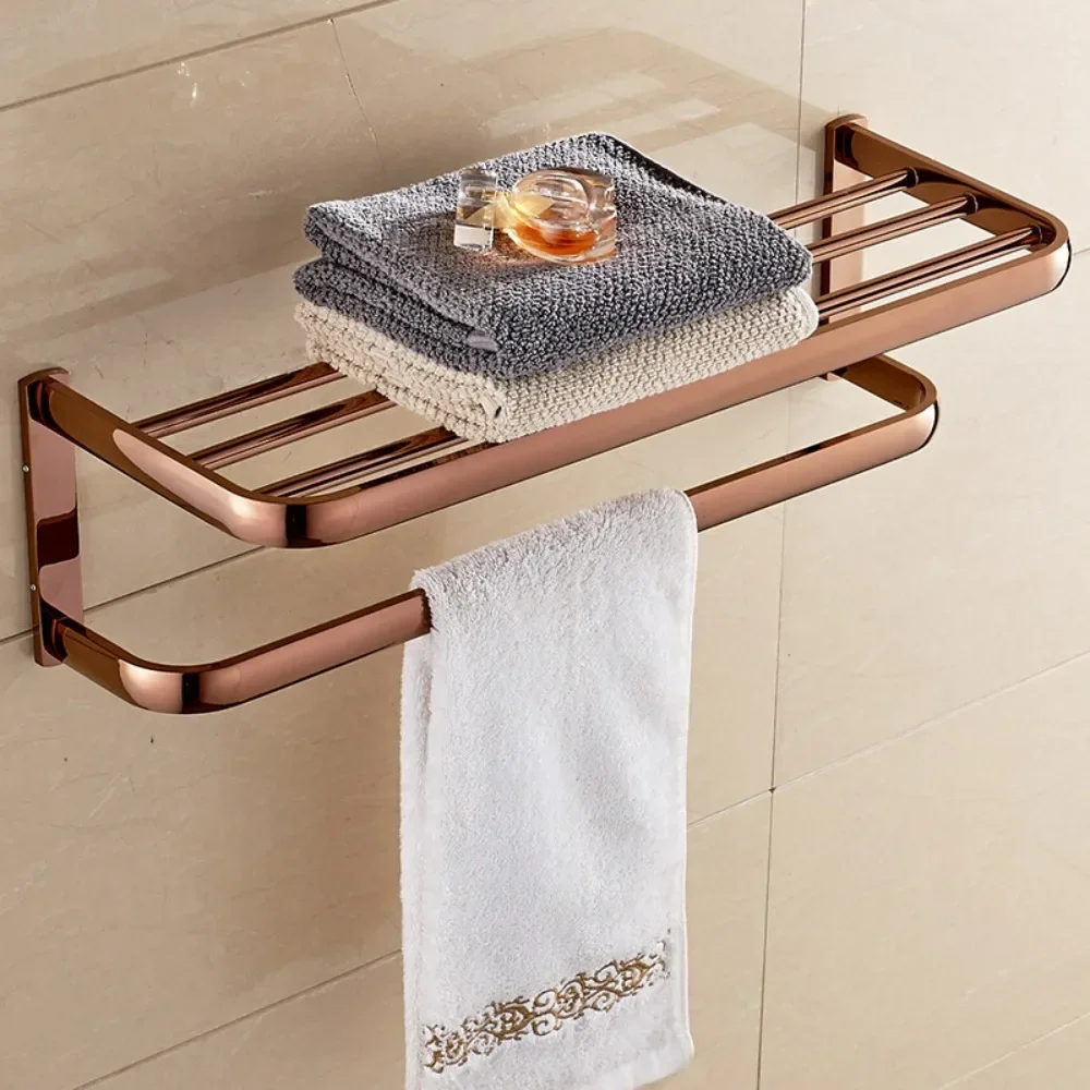 Rose Gold All Copper Towel Rack Bathroom Accessories Shelve Hardware Pendant Set Towel Bar Paper Holder Soap Dishes Toilet Brush