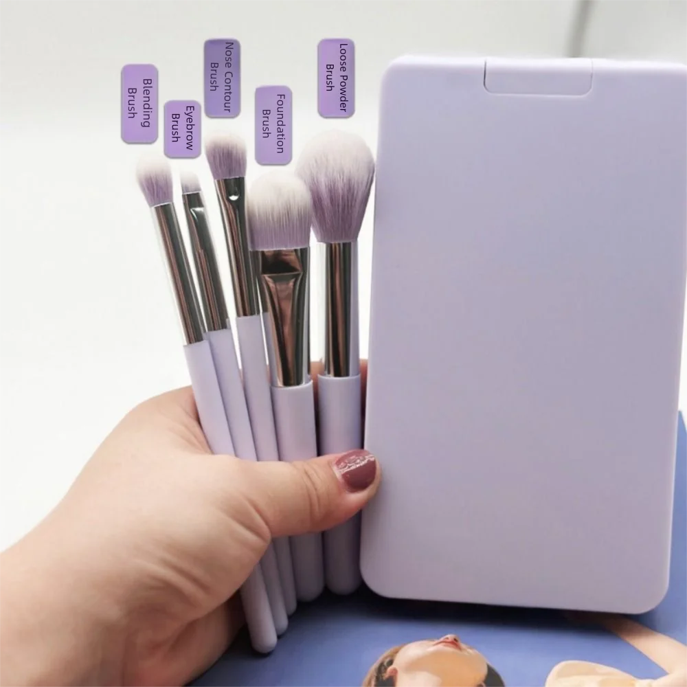 회전식 거울 여행용 메이크업 브러쉬 조명 조절 가능 5개 브러쉬 포함 LED 메이크업 거울 브러쉬 세트 고화질