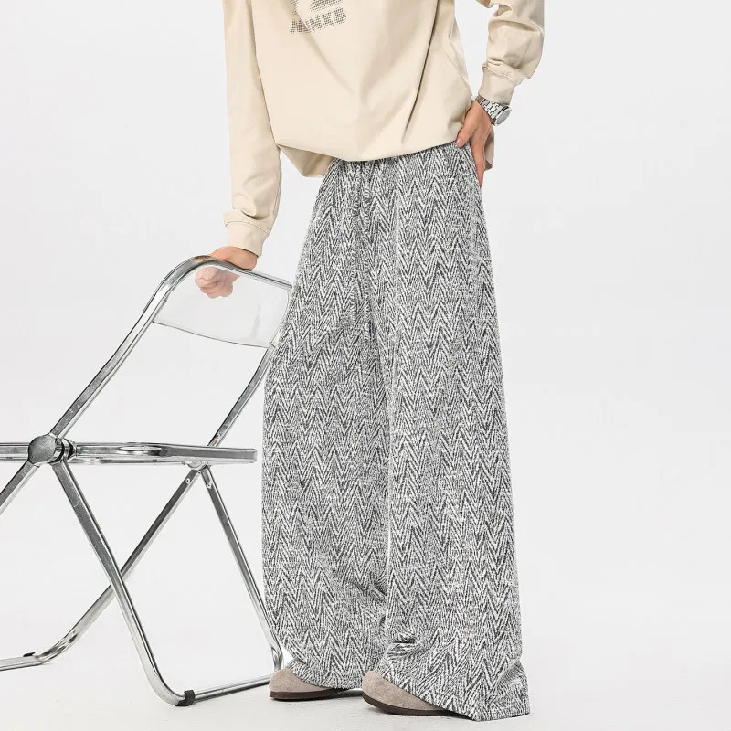 Spring Summer Men's Casual Wide Leg Pants Loose Straight Texture Trendy Brand Drapey Floor-Length Casual Trousers