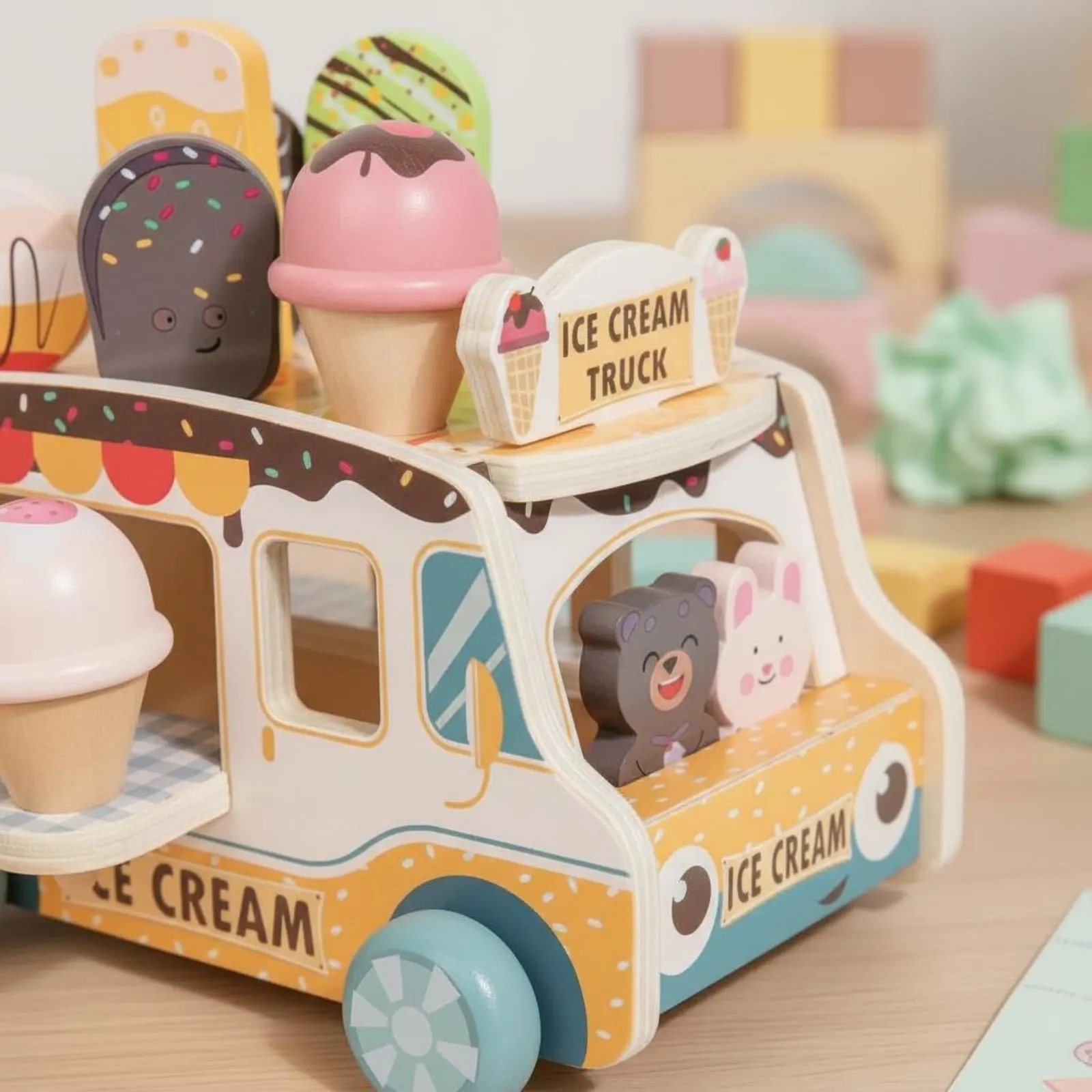

Ice Cream Shop Playset Includes Accessories Pretend Play Food Vehicle Pretend Play Food Cart Stackable Servings for Kindergarten