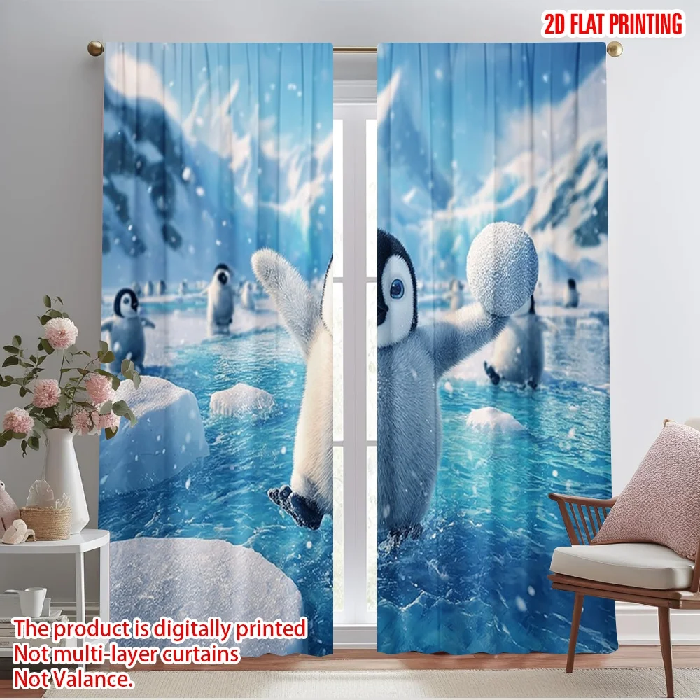 2pcs,2D plane printing Print Curtains A Penguin Stands on an Iceberg Polyester Woven (without rod) All Seasons Ldeal for Various