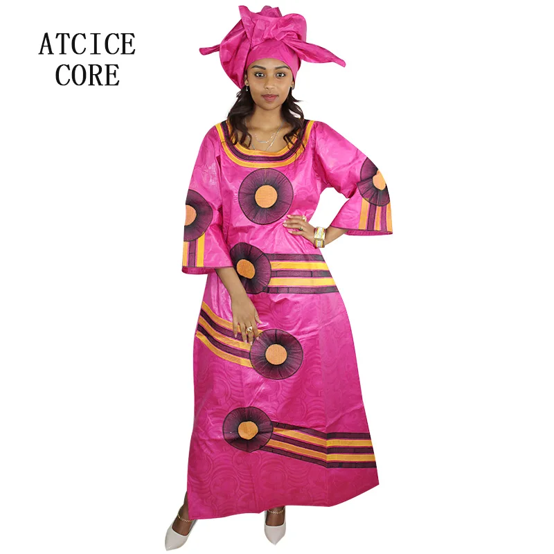African Dresses For Woman Bazin Riche Computer Emboridery Long Dress With Scarf