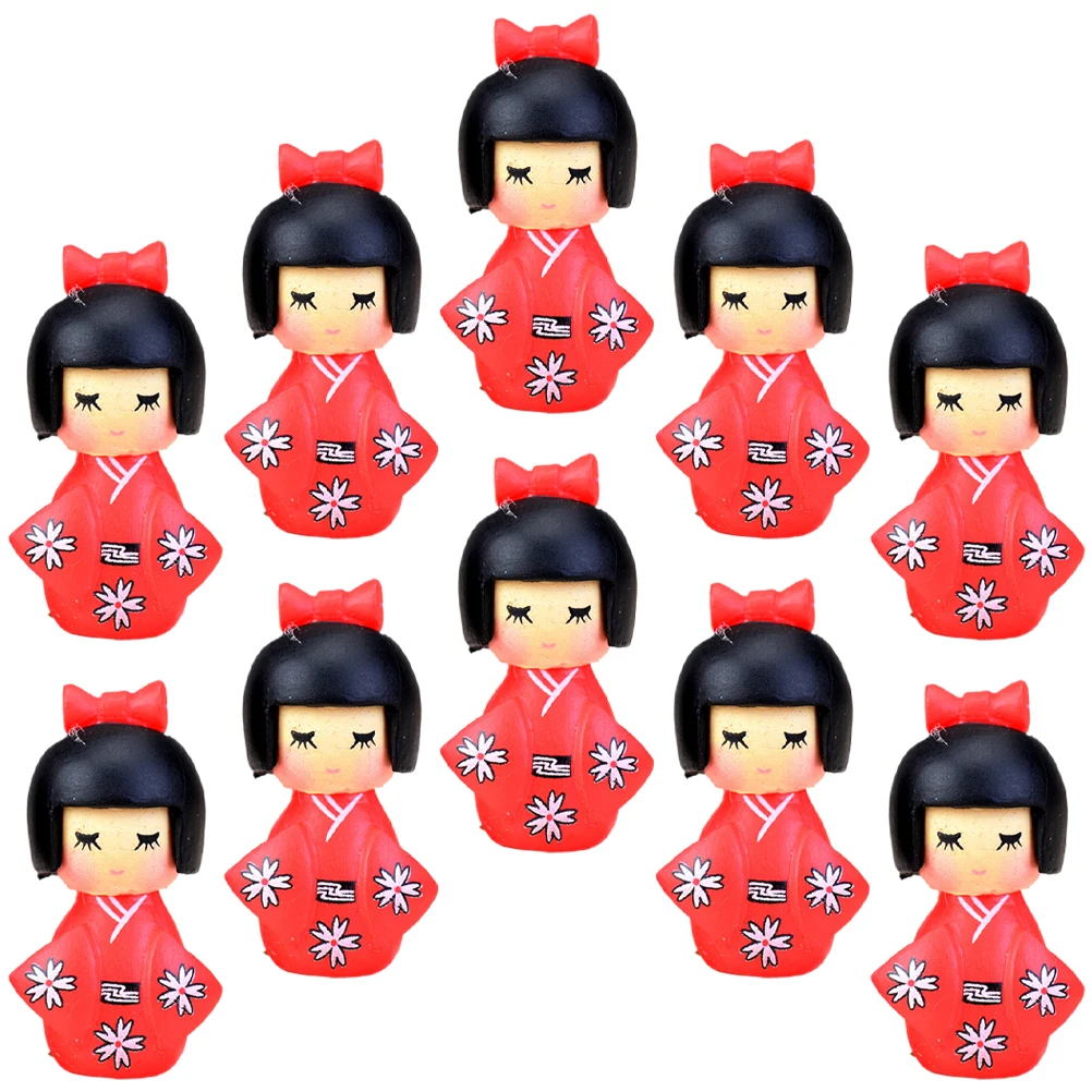 

10 Pcs Household Little Girl in Kimono Baby Decoration Resin Miniature Japanese