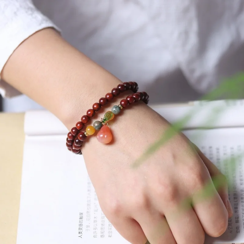 

Natural antique- African rosewood carved five-sutra prayer beads bracelet for men and women, ethnic-style hand-held accesso