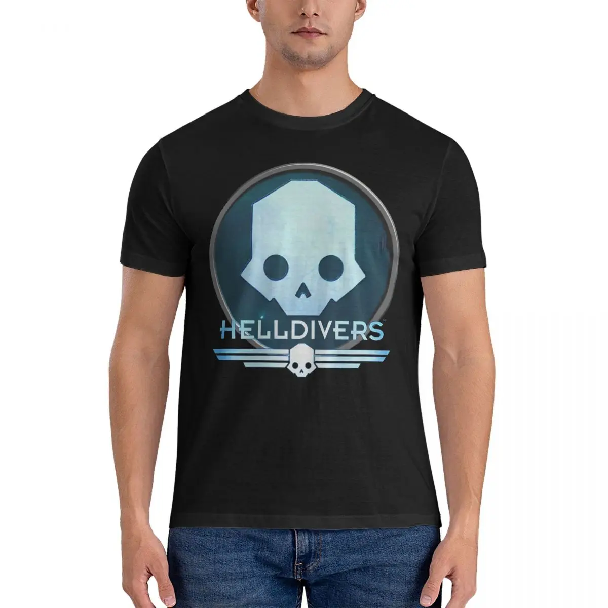 SKULL LOGO T Shirt for Men Cotton Unique T-Shirts Crewneck Helldivers Tees Short Sleeve Clothes Gift Idea