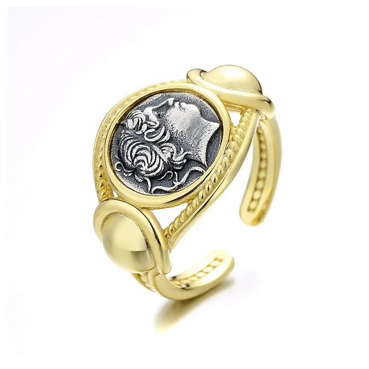 DMTL-3 ZFSILVER Silver S925 Fashion Trendy Luxury Retro Gold Dmitri Ancient Coins Rings  Women Girls Wedding Party Jewelry Gifts