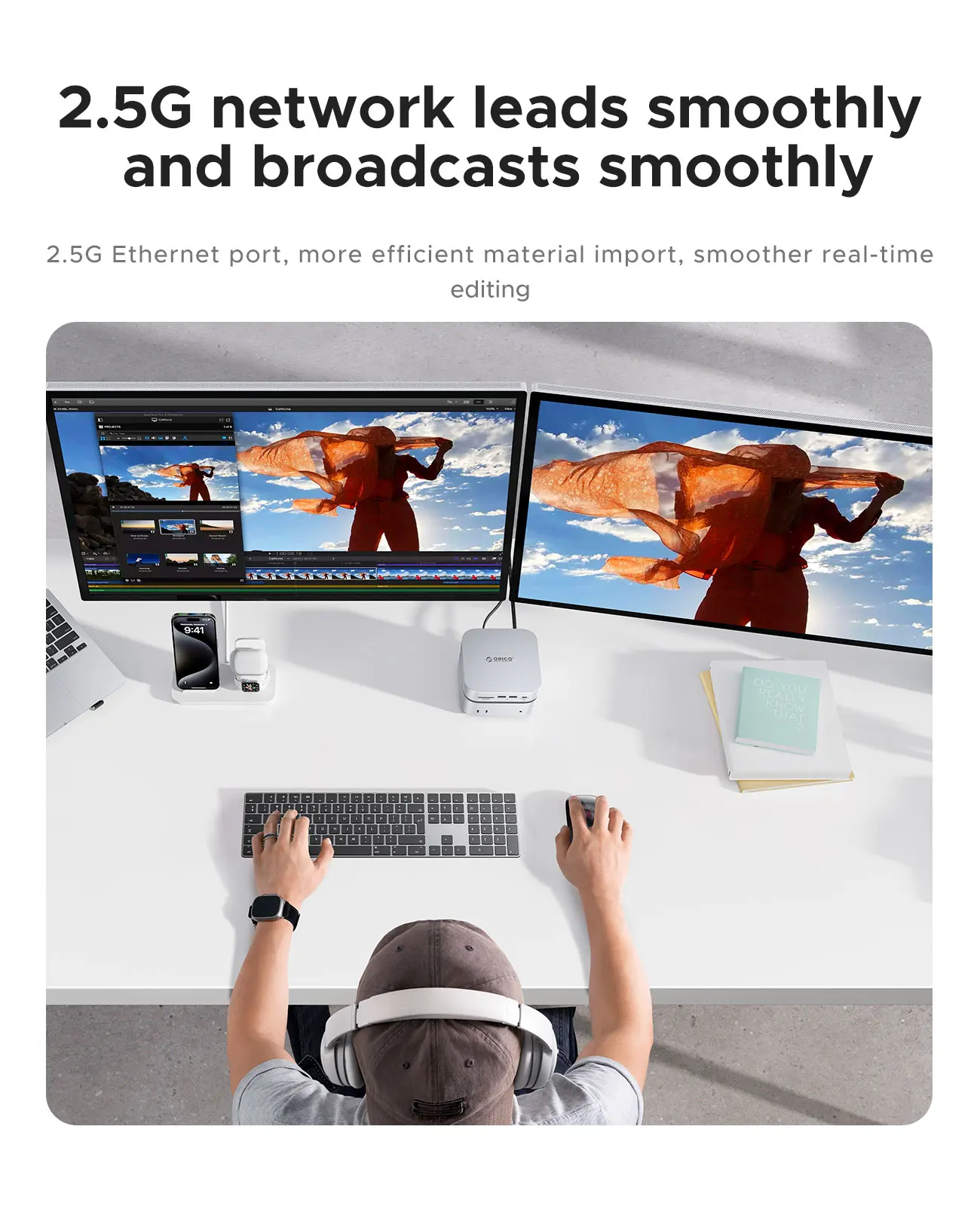 محطة إرساء ORICO USB C HUB لجهاز Mac Mini M4/M4 pro متعددة المنافذ USB 3.0 HUB مع قارئ بطاقات SD/TF - ملحقات Mac Mini