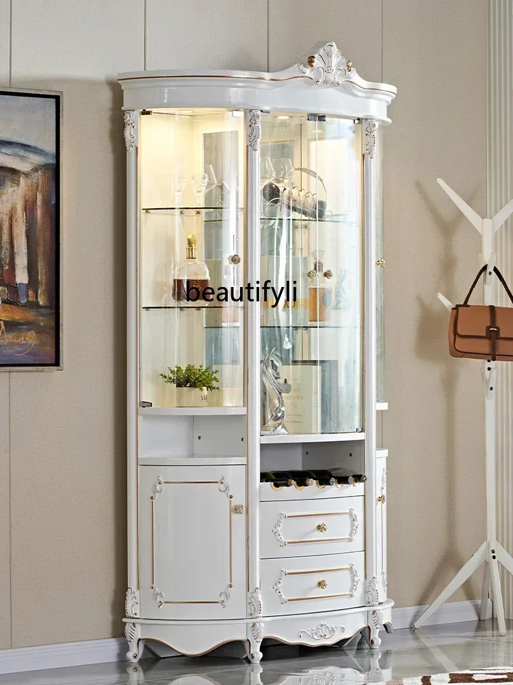 

07European-Style Four-Door Wine Cabinet Semicircle Arc Glass Living Room Curio Cabinet Storage Display Sideboard Cabinet