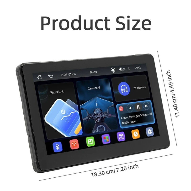 7Inch IPS Screen Mototorcycle Wireless Carplay Android Auto GPS Navigation Driving Recorder IP65 Waterproof Screen Durable