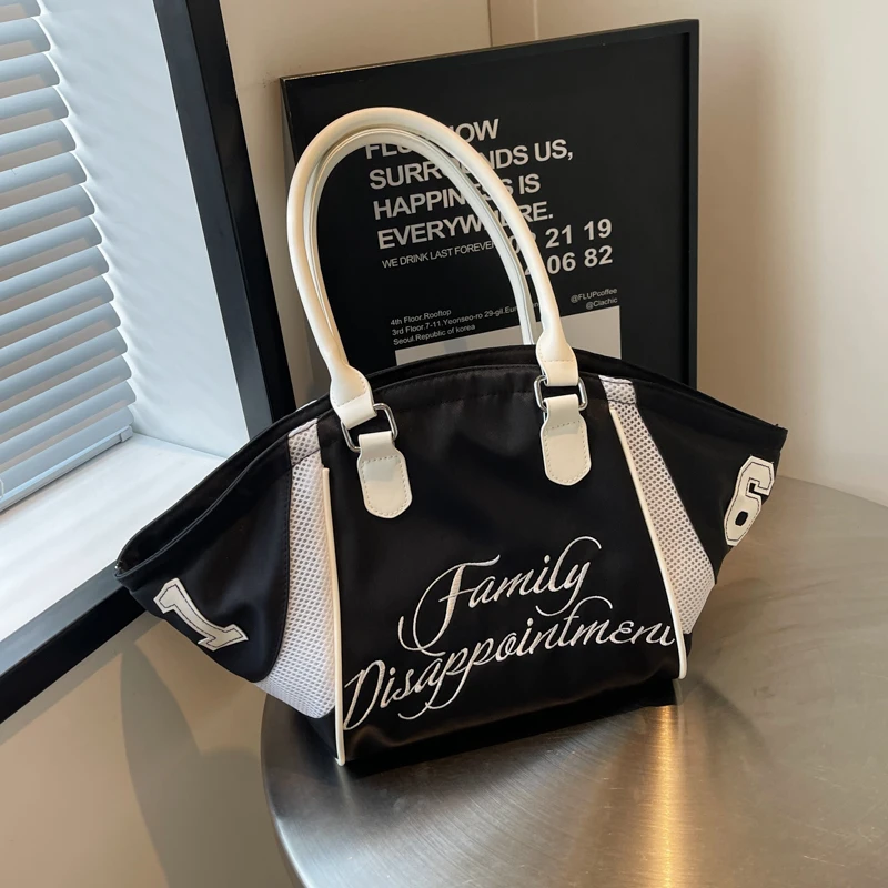 

Embroidered canvas tote bag with letters, single shoulder tote bag, large capacity travel armpit bag suitable for girls, women,