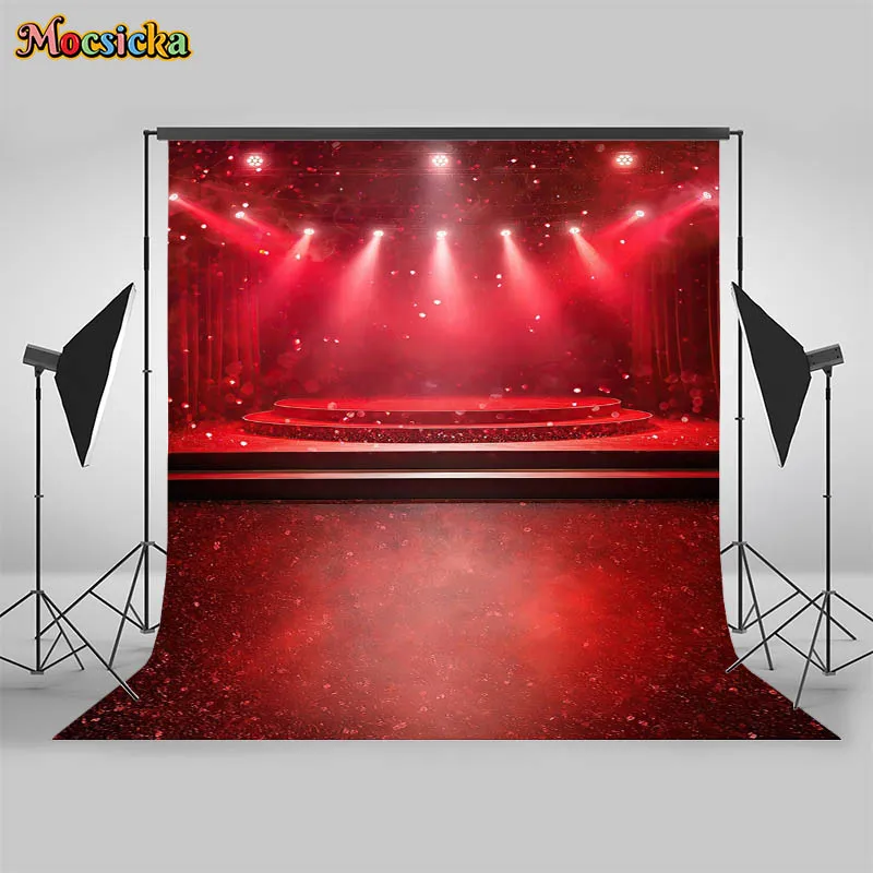 Red Curtain Stage Theme Photography Backdrops Superstar Music Show Concert Live Spotlight Theater Background Happy Birthday