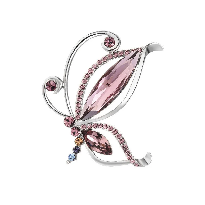 Factory Direct Sell Korean-Style Elegant Crystal All-match Brooch Gift Fashion Alloy Accessory Women\'s Butterfly Corsage