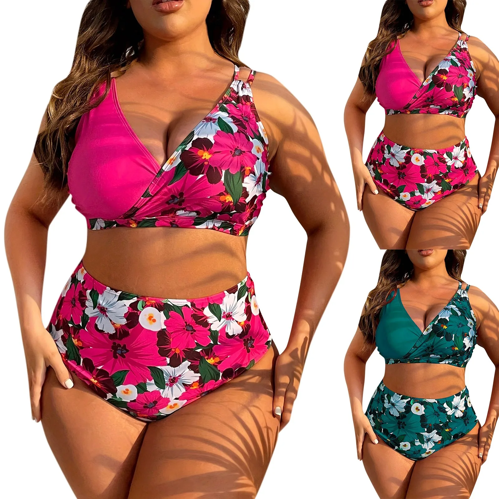 2024 Nowe zestawy bikini Plus Size dla kobiet Strój kąpielowy Duże kostiumy kąpielowe Dwuczęściowy zestaw bikini push up z wysokim stanem Seksowny