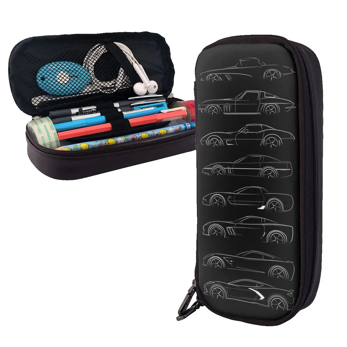 Evolution Of The Corvette Leather Pencil Case Pencil Pouch Storage Stationery Supplies Pen Box Pencil Bag for Kids Gifts