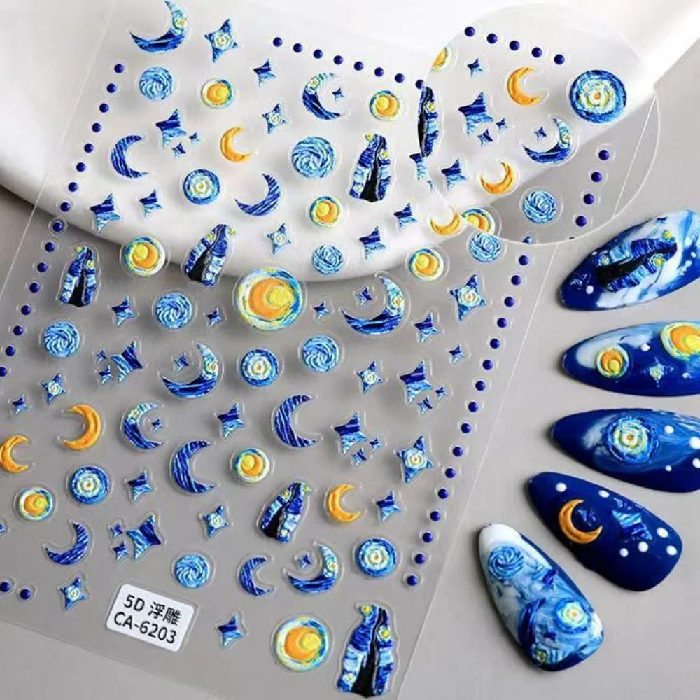 

1 шт., синие акриловые наклейки для ногтей с гравировкой, 5D мягкие тисненные самоклеящиеся ползунки для переноса ногтей Grace Swan для Maicure DIY
