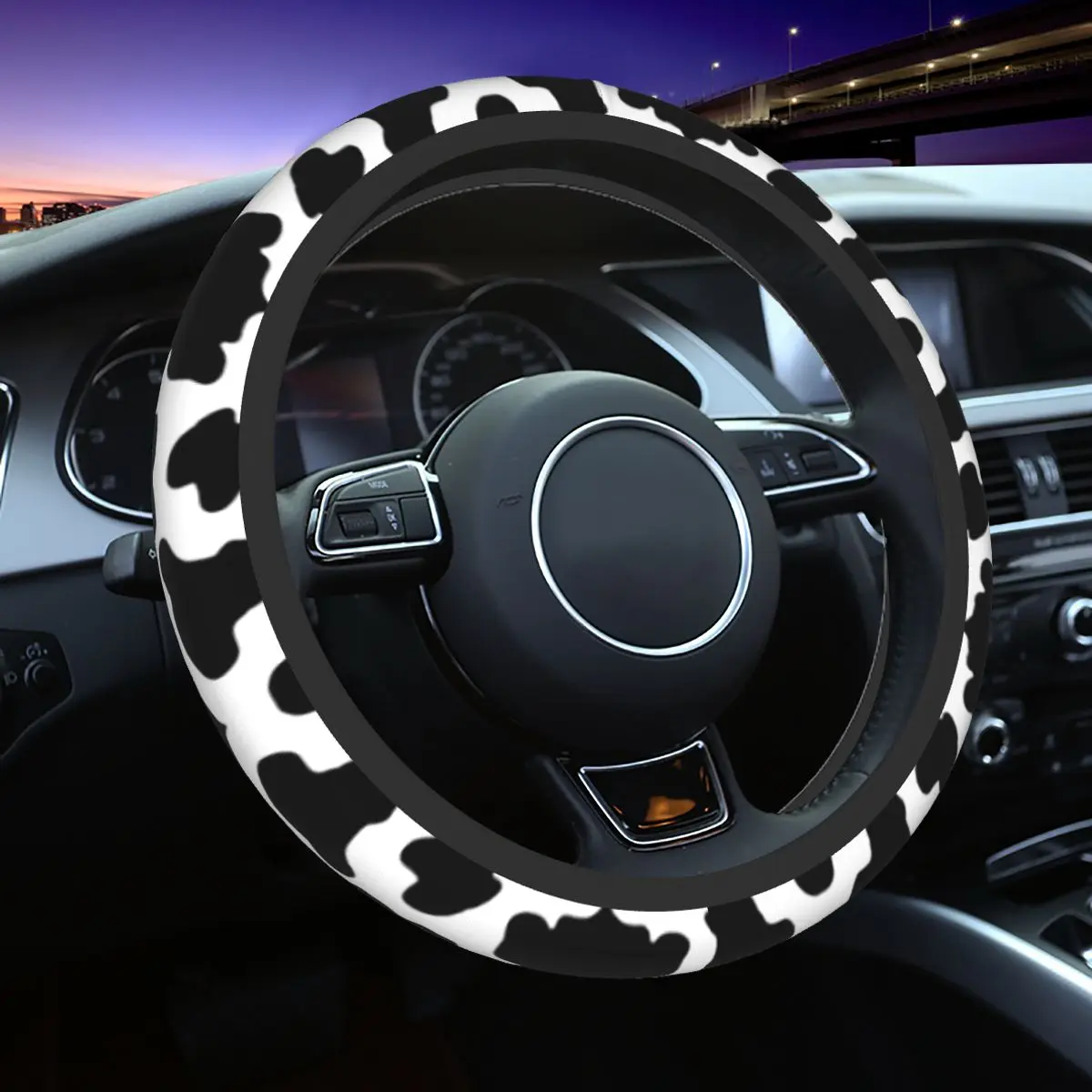 Milk Cow Print Pattern Car Steering Wheel Cover Anti-slip Auto Steering Wheel Protector Auto Decoration Car Accessories