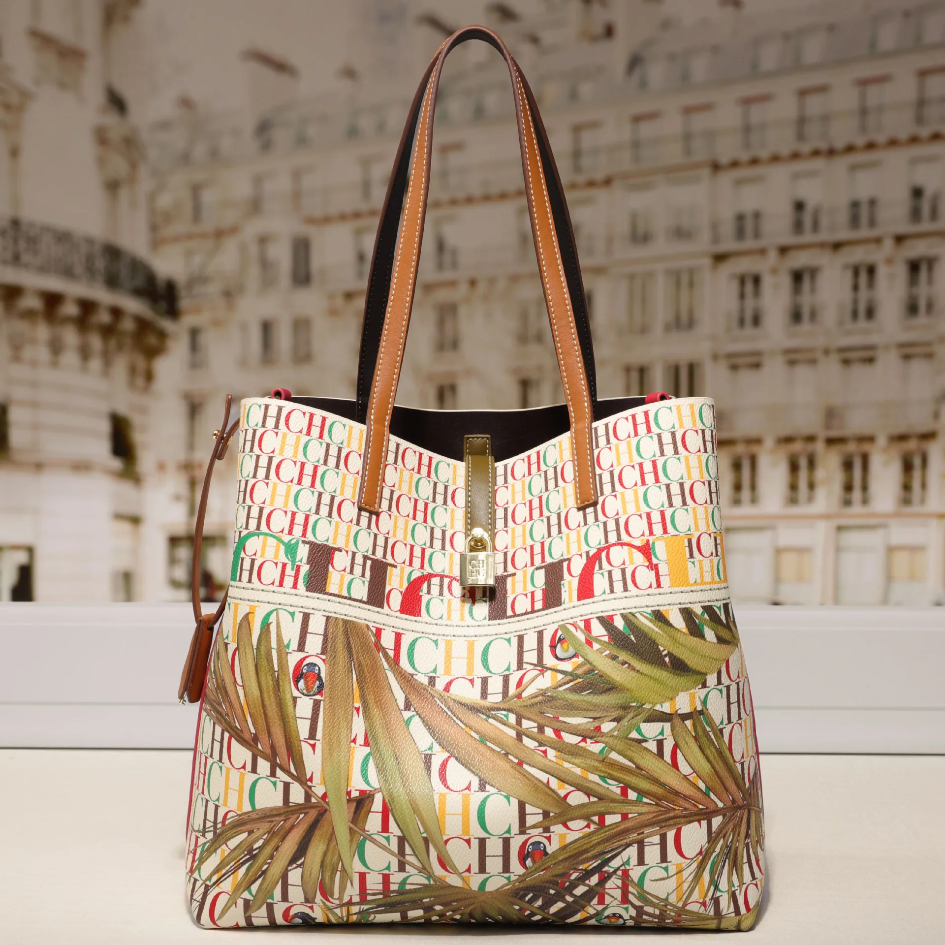 

New Women Bucket Bag Classic Letter Style Color Print Shoulder Bag Large Capacity Tote Handbag