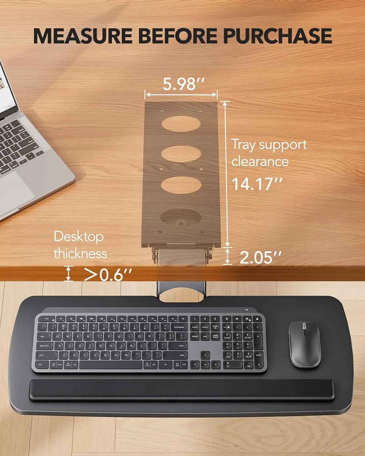 Keyboard Tray Under Desk 360 Adjustable Ergonomic Sliding Keyboard & Mouse Tray Under Desk for Typing in Home Office Work