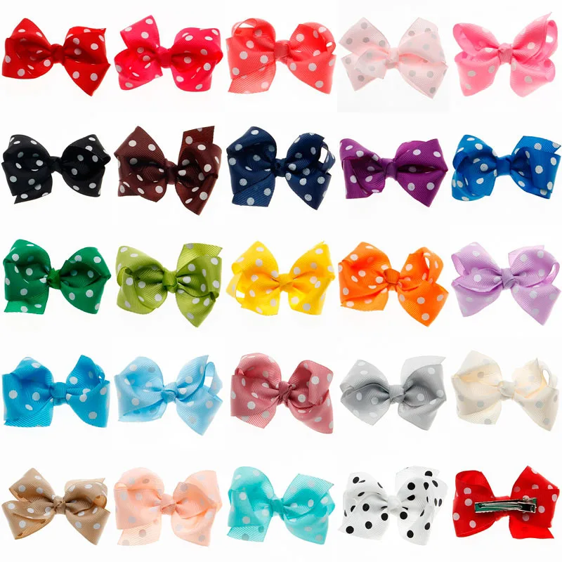 โบว์ติดผมลายจุด 3 นิ้ว 200 ชิ้น/ล็อต โบว์ติดผมขนาดใหญ่แบบบูติก กิ๊บติดผม ปิ่นปักผม เครื่องประดับผมสำหรับเด็กผู้หญิง โบว์สำหรับวันหยุด เครื่องประดับศีรษะ