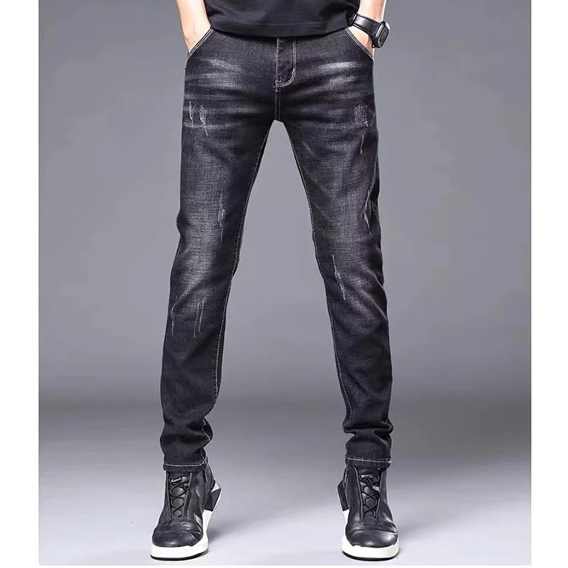 High Quality Brand Men\'s Fashion Narrow Leg Casual Jeans Basic Vintage Skinny Pants New Straight Leg Outside Denim Trousers Male