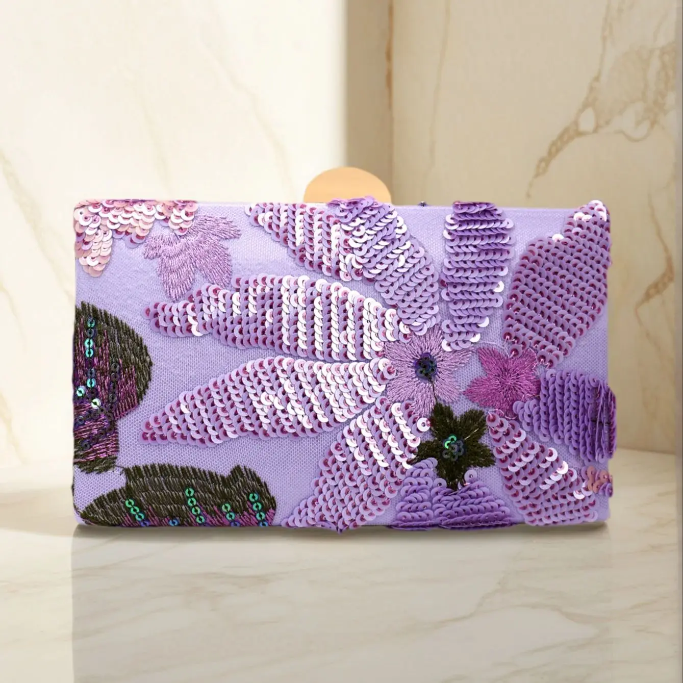 

Mini Purple Dinner Bag Elegant Sparkling Embroidered Ladies Square Box Bag Unique Random Pattern Perfect Parties Weddings Dances