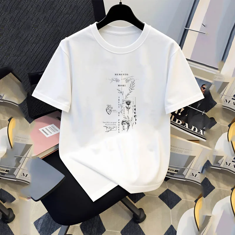 Men'S Comfortable Breathable Short Sleeve T-Shirt, Print with MEMENTO MORI TRUST PROCESS Etc. Text and Hand Rose Heart Sculpture