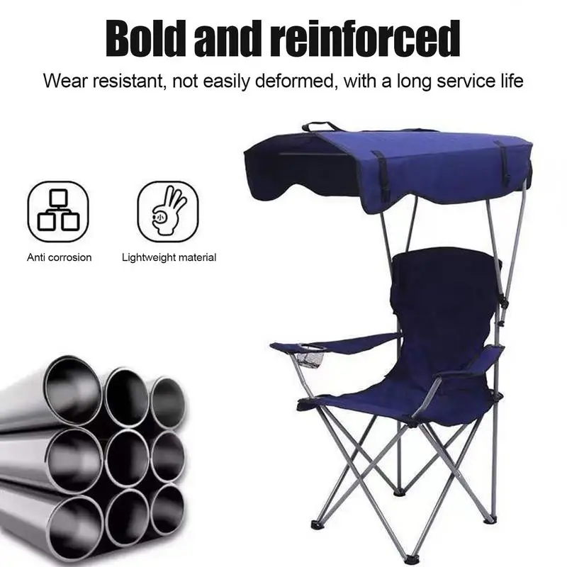 Camping Chair With Canopy Portable Folding Recliner Beach Chair With Shade Thick Comfortable Anti Slip Recliner Beach Chair With