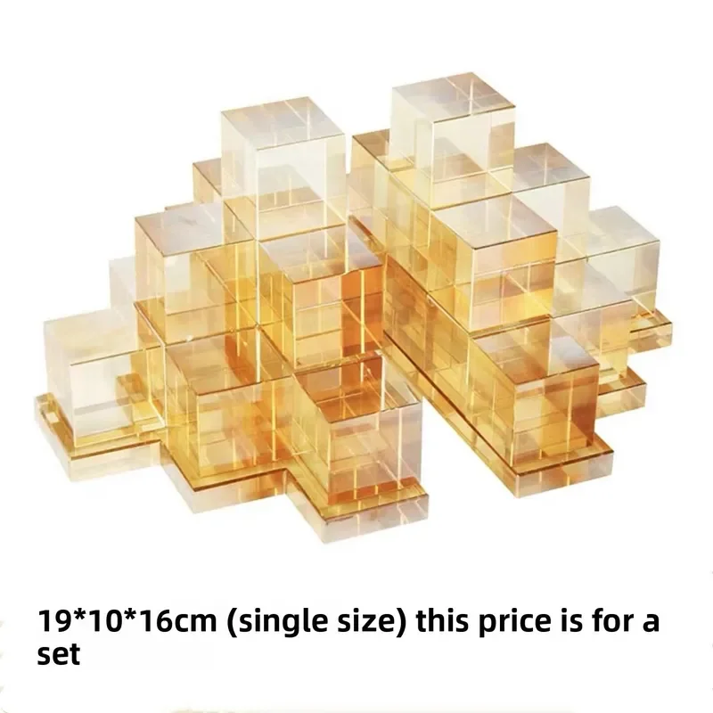 Modern Amber Crystal Glass Bookend Decorative Bookends for Shelf Home Office Study Room Creative Art Ornament Minimalist