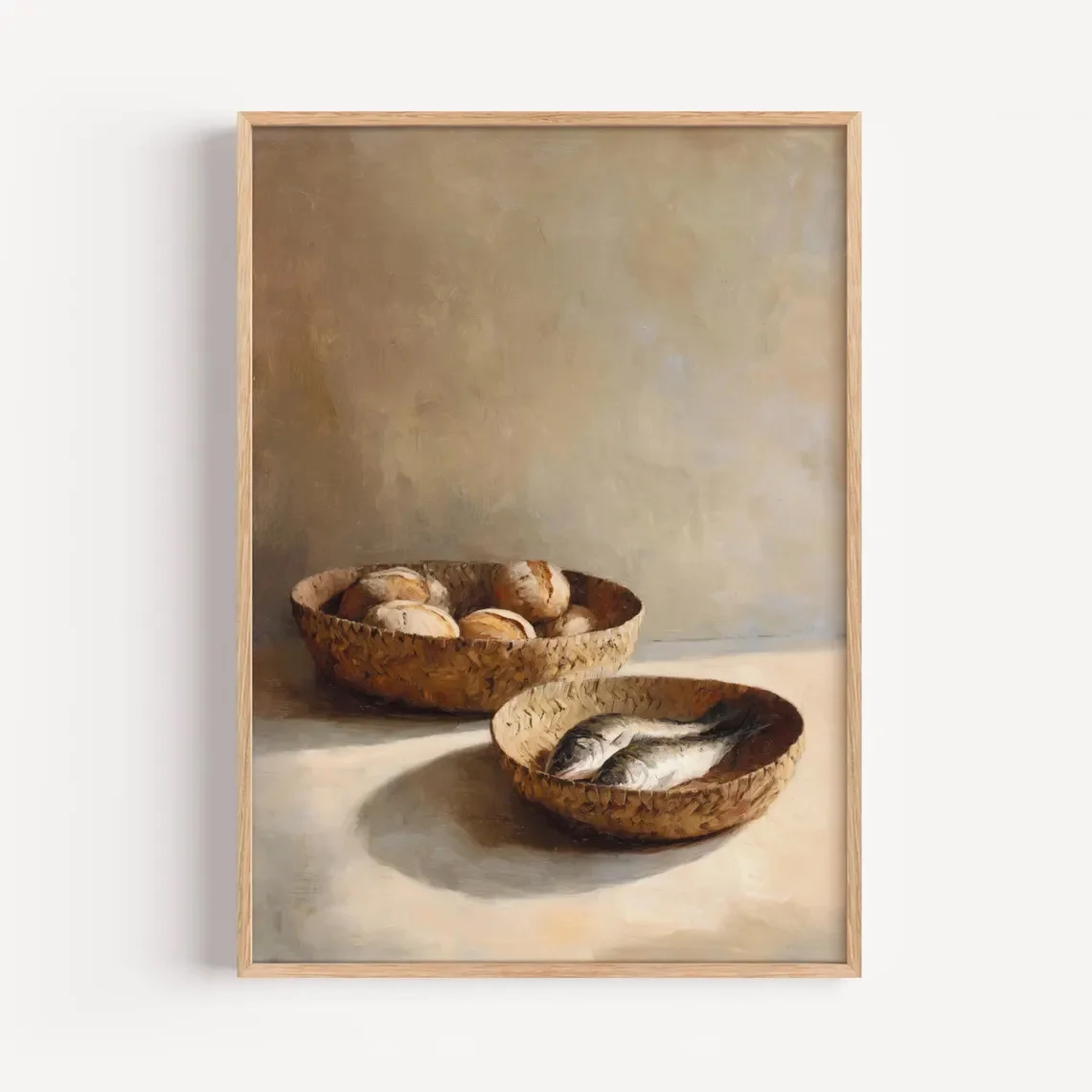 2D Flat, 2D Flat, Wall Art, Retro Posters, Five Loaves And Two Fish Art Prints, Modern Christian Biblical Canvas Paintings—Mo