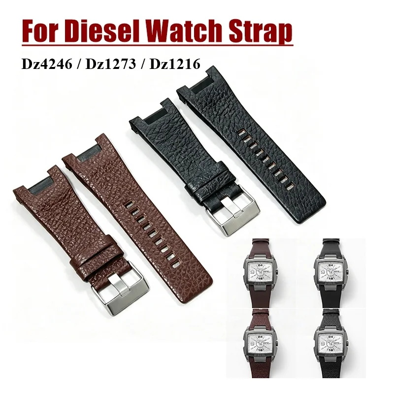 Premium Cowhide Leather Watch Strap for Diesel Dz1216 Dz1273 Dz4246 Concave Interface Men Waterproof Watchband Accessories 32mm
