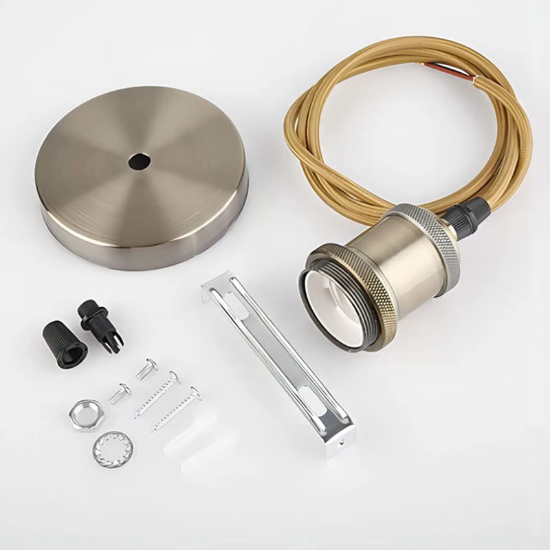 Vintage E27 Aluminum Ceiling Lamp Holder Set - 1M Cord Mall Inline Badge Single Pendant Socket