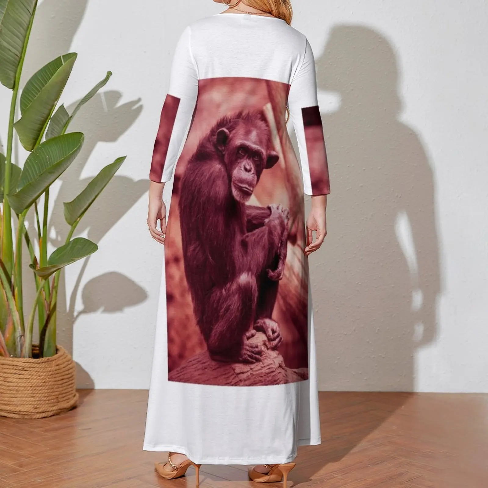 Vestido feminino de manga comprida chimpanzé, vestidos de noite