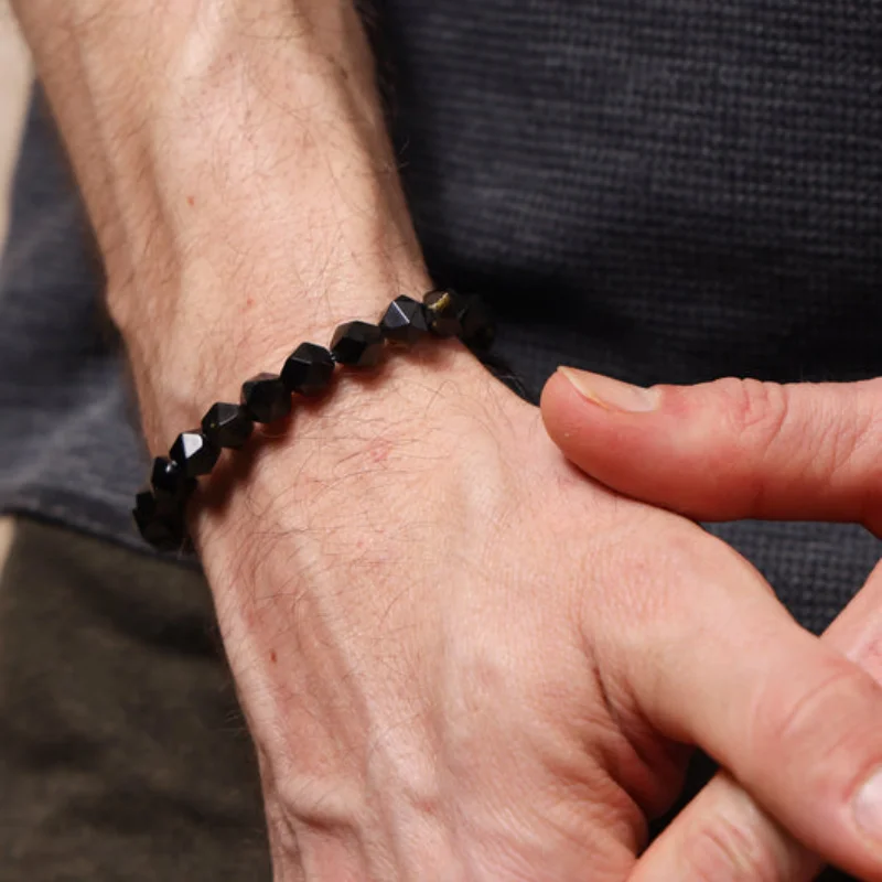 

CCGOOD Golden Obsidian Bracelet for Men 8mm Faceted Protection Beads Adjustable Spiritual Jewelry Gift for Dad Yoga & Grounding
