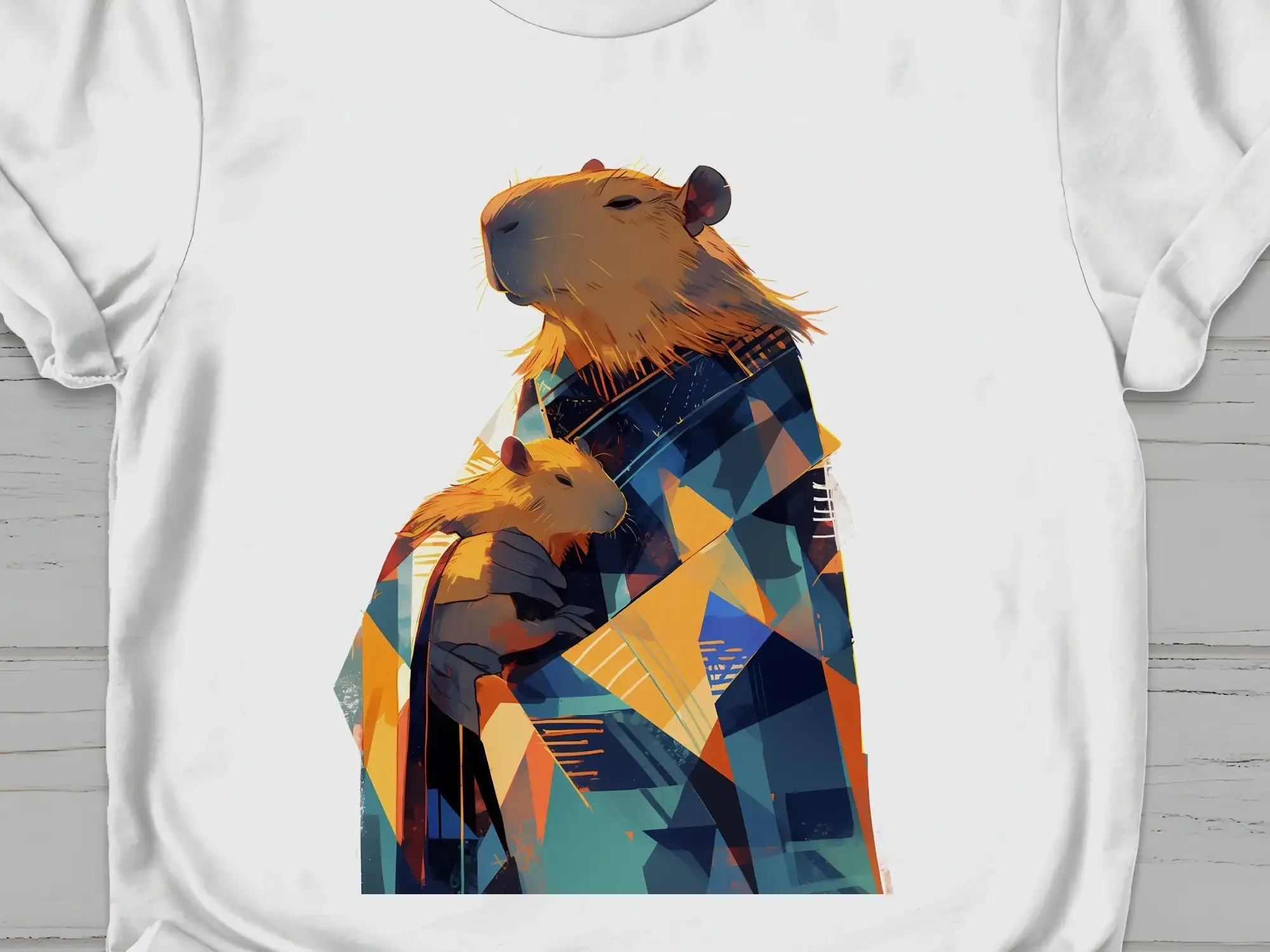 

Капибара для мамы и ребенка в геометрическом платье, уникальная футболка ко Дню матери для женщин, любителей животных