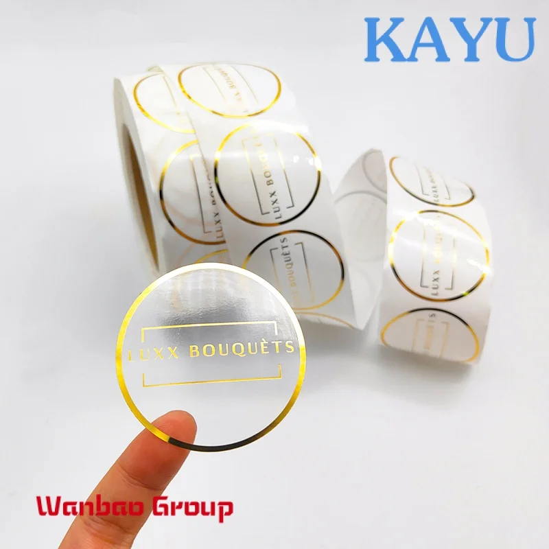 Custom  Custom roll logo printing adhesive waterproof gold foil clear vinyl logo label transparent stickers for packaging