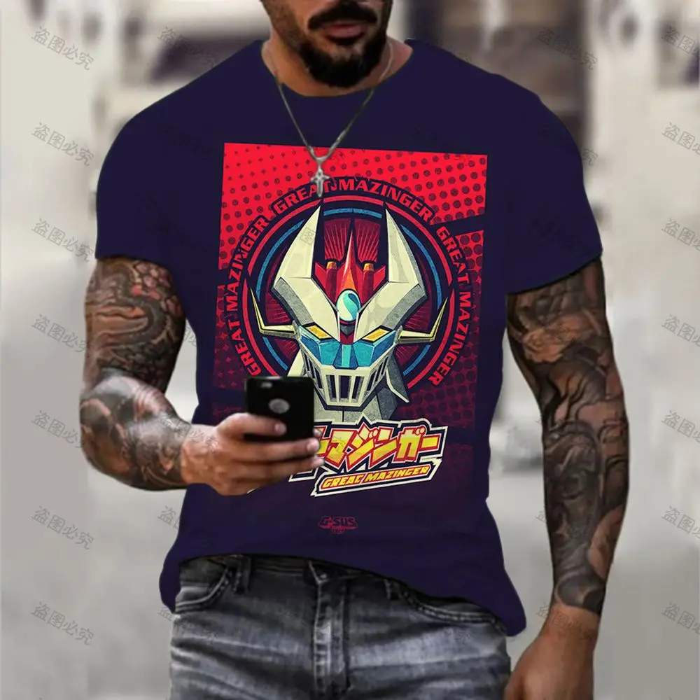 T-shirts Men Clothes Men\'s T-Shirt Oversized Mazinger Z Anime Essentials HD Print High Quality Streetwear Y2k Tops Cartoon New