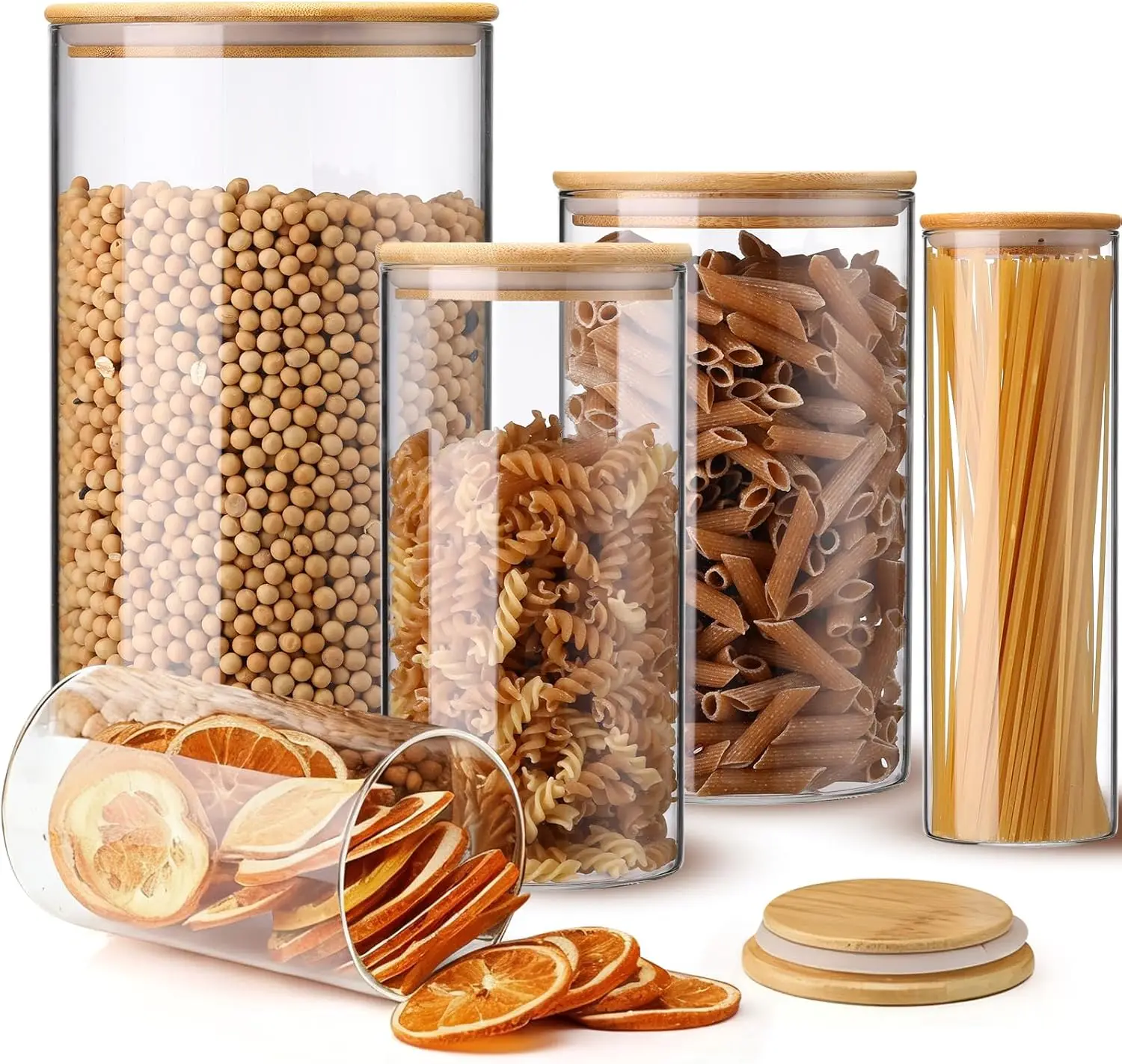

5 Pack Airtight Glass Storage Jars with Bamboo Lids 152oz/61oz/46oz/25oz/19oz Glass Canisters Sets Food Storage Containers fo