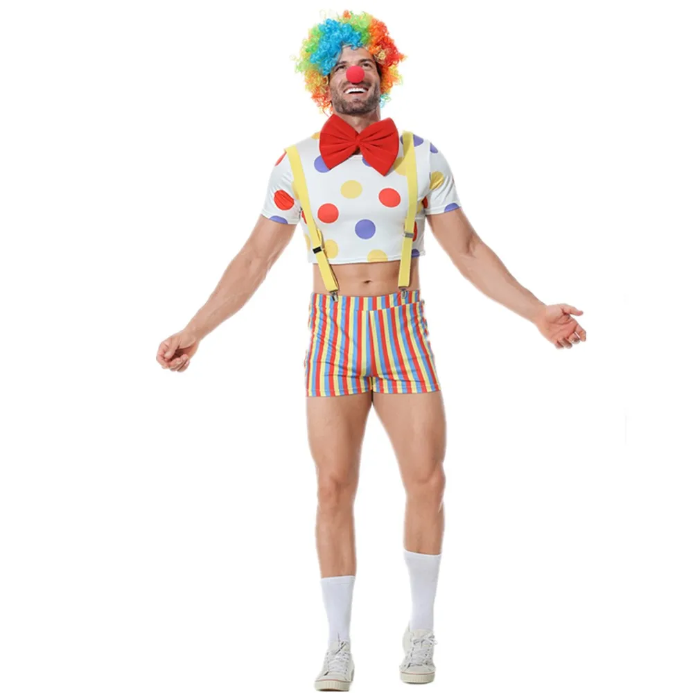 Halloween Filme Palhaço Engraçado Cosplay Fantasia para Homem, Circo, Mágico, Performance, Uniforme, Carnaval, Fato de Festa, Variedade, Adulto