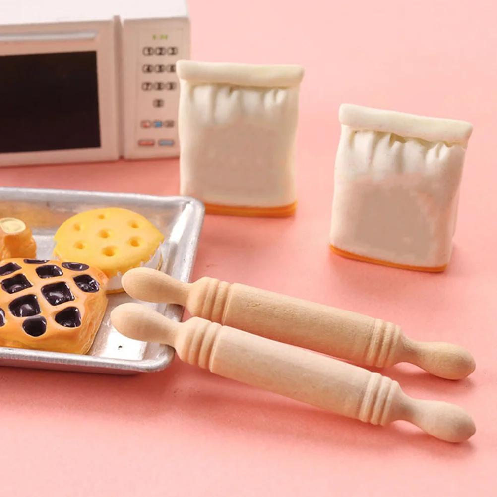 8 Pcs Rolling Pin Micro Scene Accessory Decorate Miniature Dollhouse Tiny Wooden Simulated Roller Photo Prop