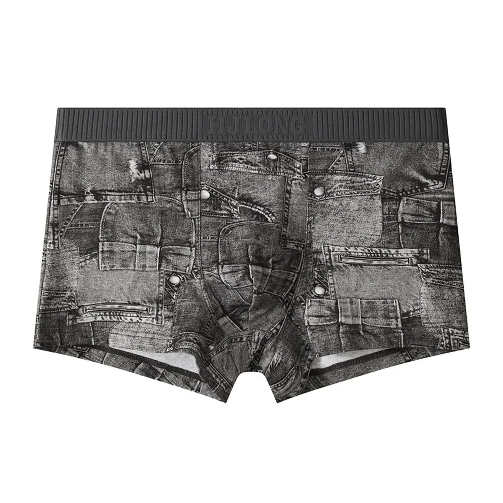 

Mens Thin Boxer Briefs Sexy Printed Breathable Comfortable Underwear Splicing Shorts U Convex Pouch Sleep Bottoms Panties