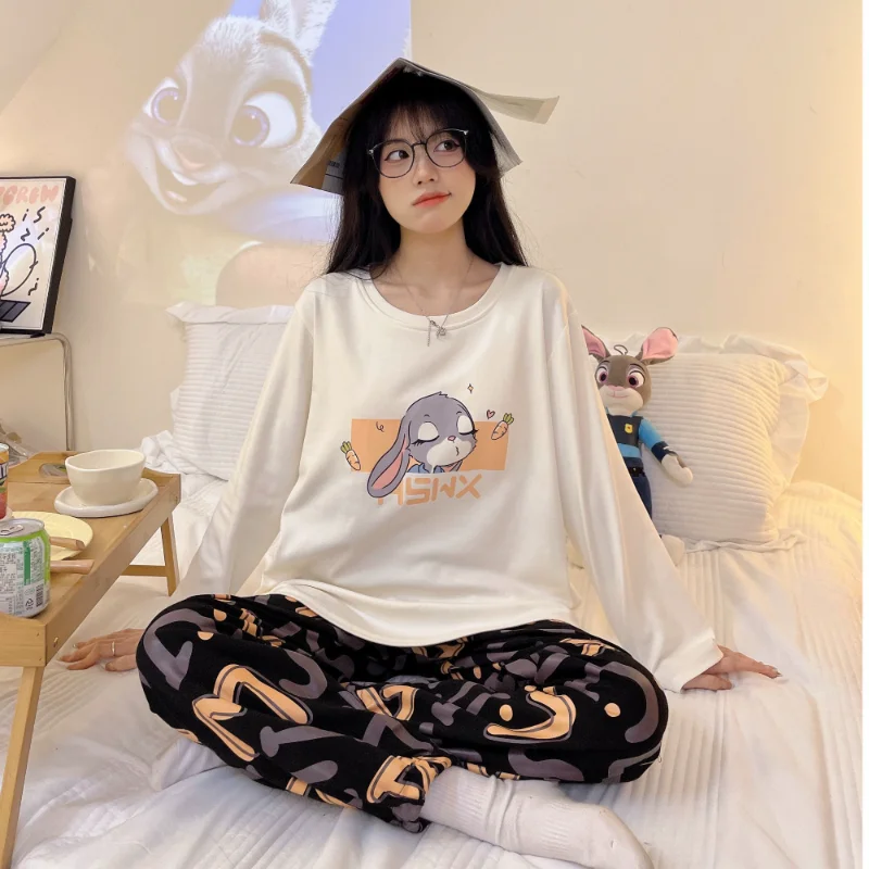 Pijamas de Disney, nuevo conjunto de dos piezas de algodón, conjunto de ropa para mujer, dibujos animados de Disney con almohadillas para el pecho, ropa de descanso, pijamas de mujer Judy