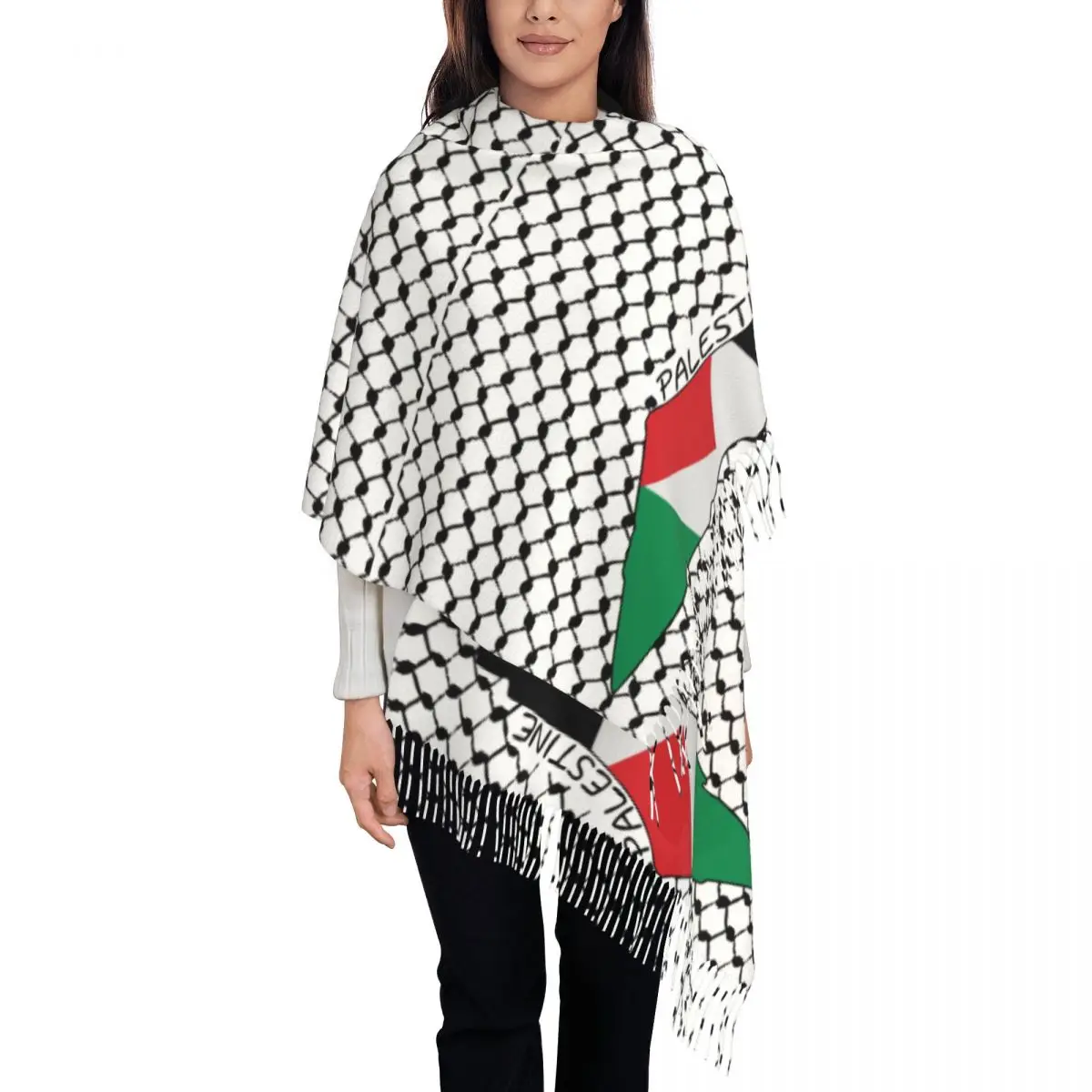 Palestine Flag Map Scarf Wrap Women Long Winter Fall Warm Tassel Shawl Unisex Scarves