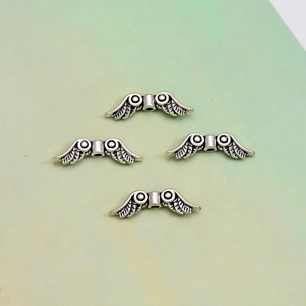 20pcs/Lots 6x23mm Hole 2mm Vintage Angel Wings Beads Charms Winged Pendants For DIY Jewelry Making Findings Supplies Accessories