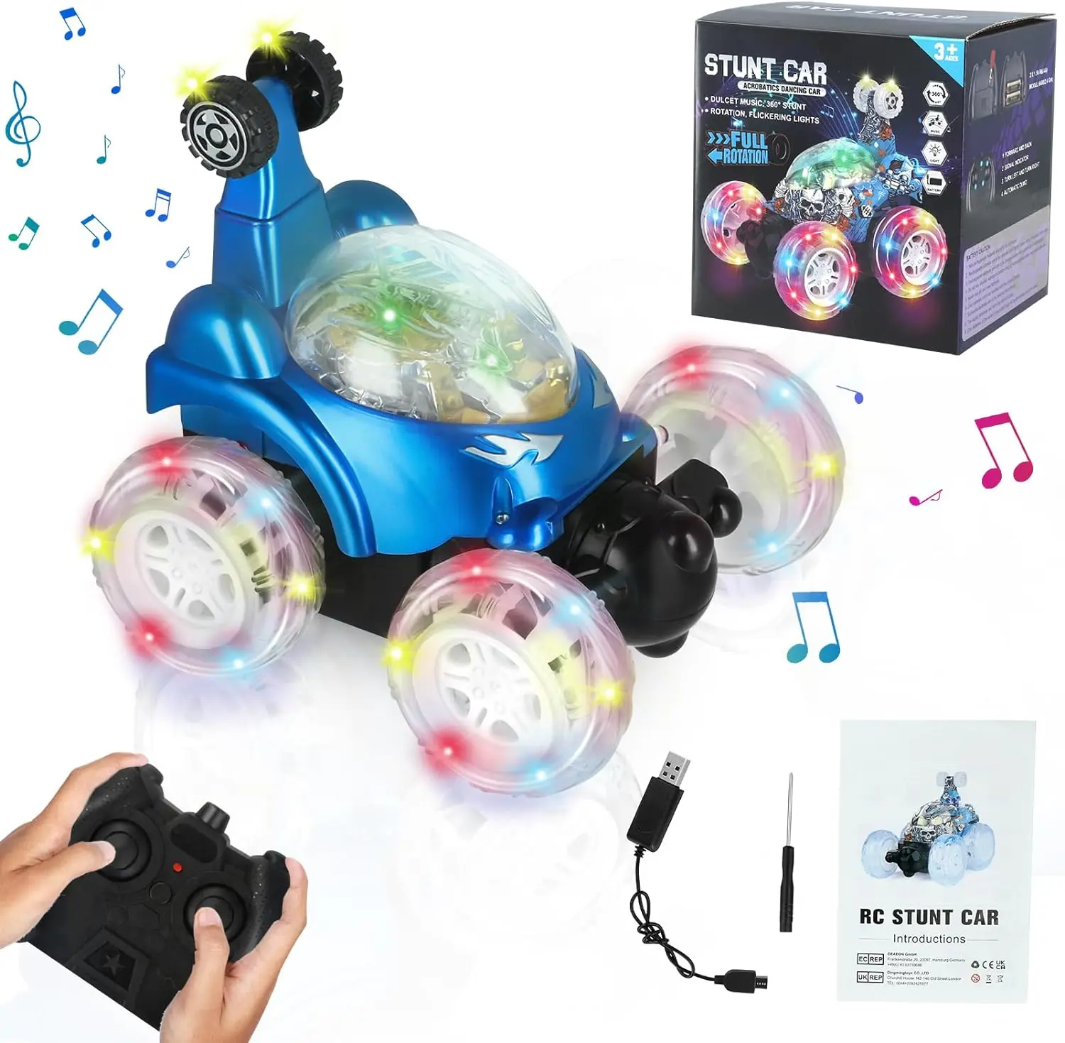 Remote control car toy car stunt car invincible 360° rotating twist with colorful light and music switch Children's Day gift