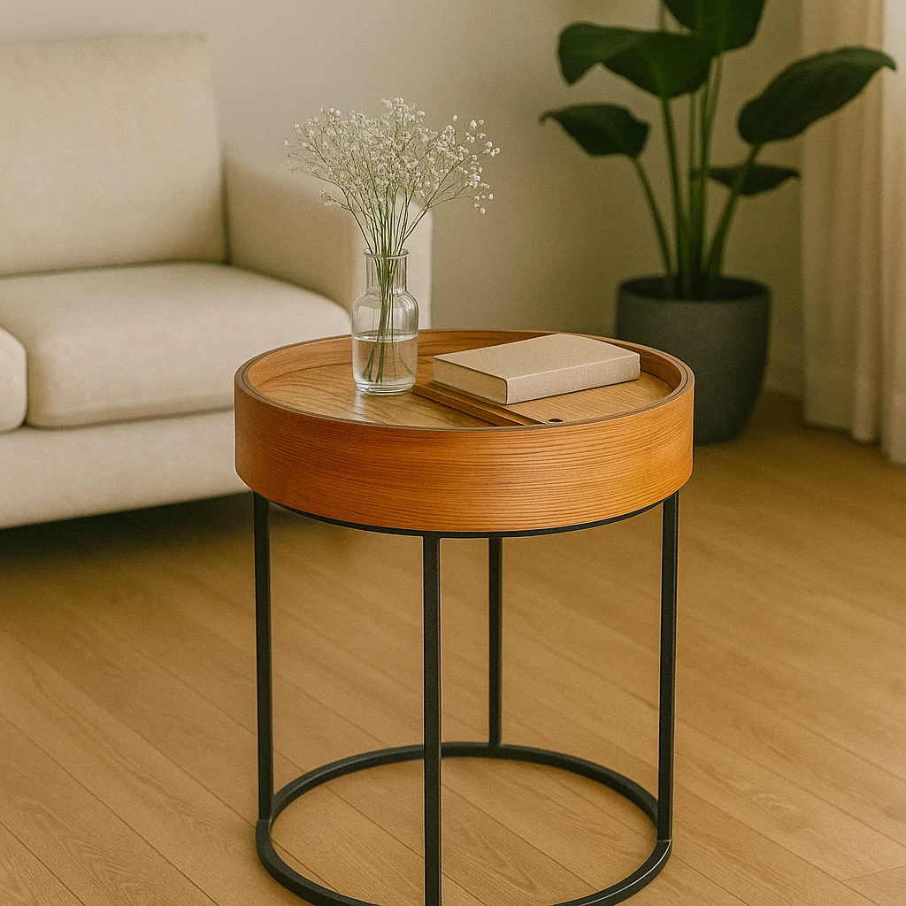

Round Ash Veneer MDF Coffee Table with Metal Frame