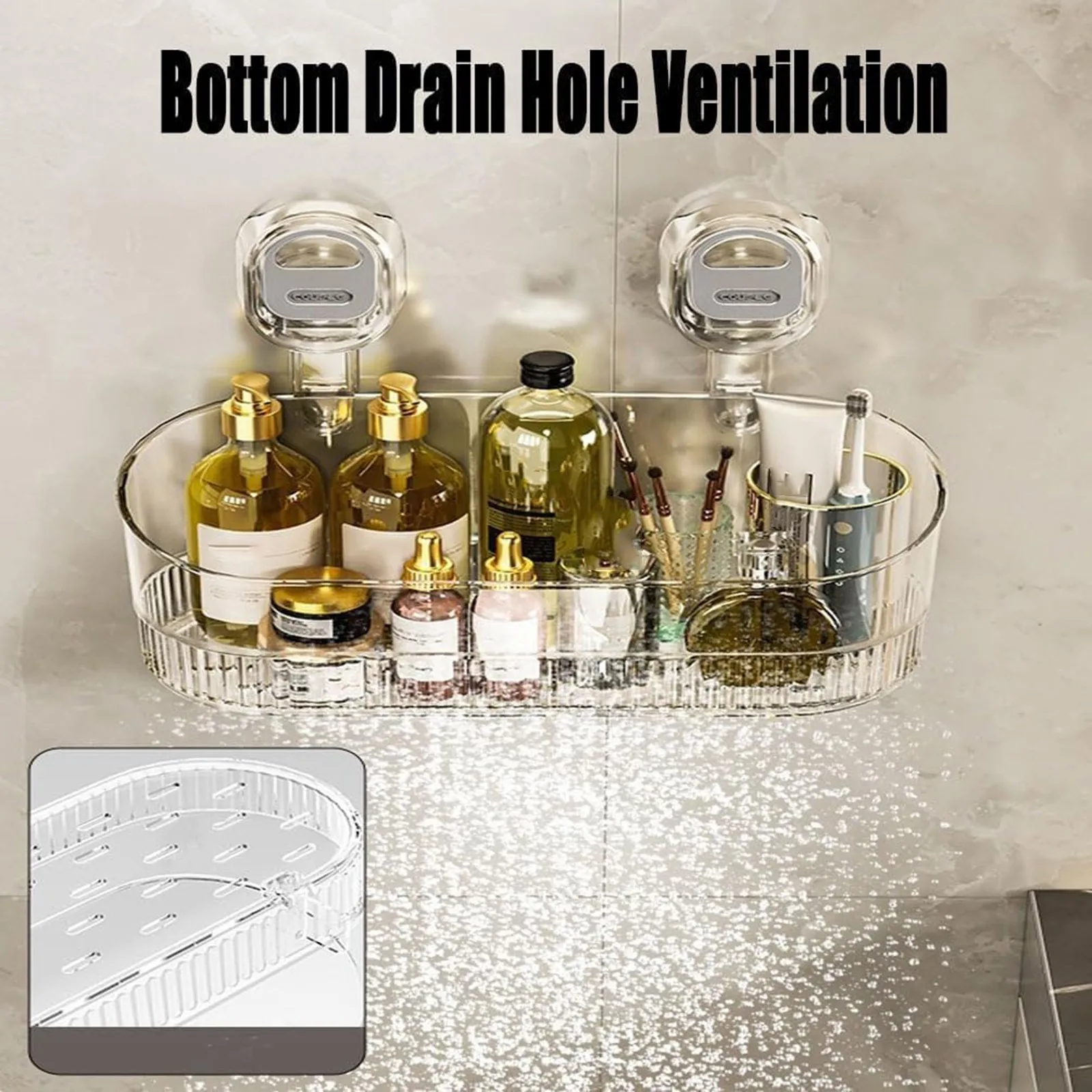

No-Drill Bathroom Suction Storage Box, Large Capacity & Strong Load-Bearing, Glacier Pattern Suction Cup Shower Caddy Hanging Sh