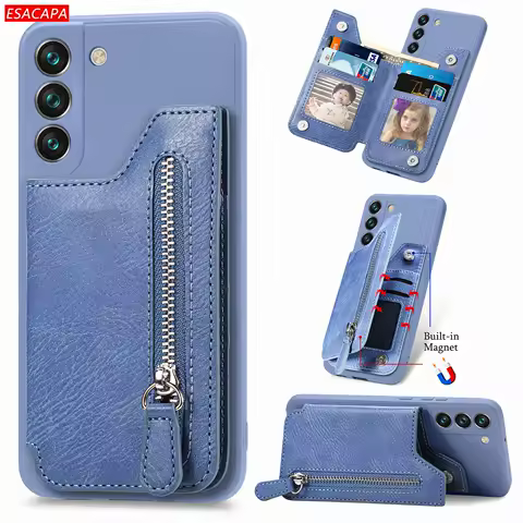 Luxury Zipper Wallet Cards Solt Leather Case For Samsung Galaxy S22 Ultra S21 S20 FE A73 A53 A52 A23 A33 A32 Card Holder Cover