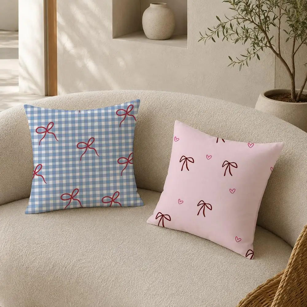 ins Cute Playful and Girly Bows Cushion Cover Pillow Case plush Double-sided Print Square Covers Sofa Home Cushion