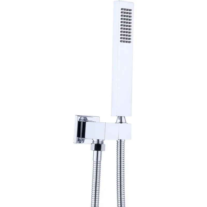 Solid Brass High Pressure Hand Held Shower Wand Square Head with Adjustable Supply Elbow Wall Connector Shower Holder